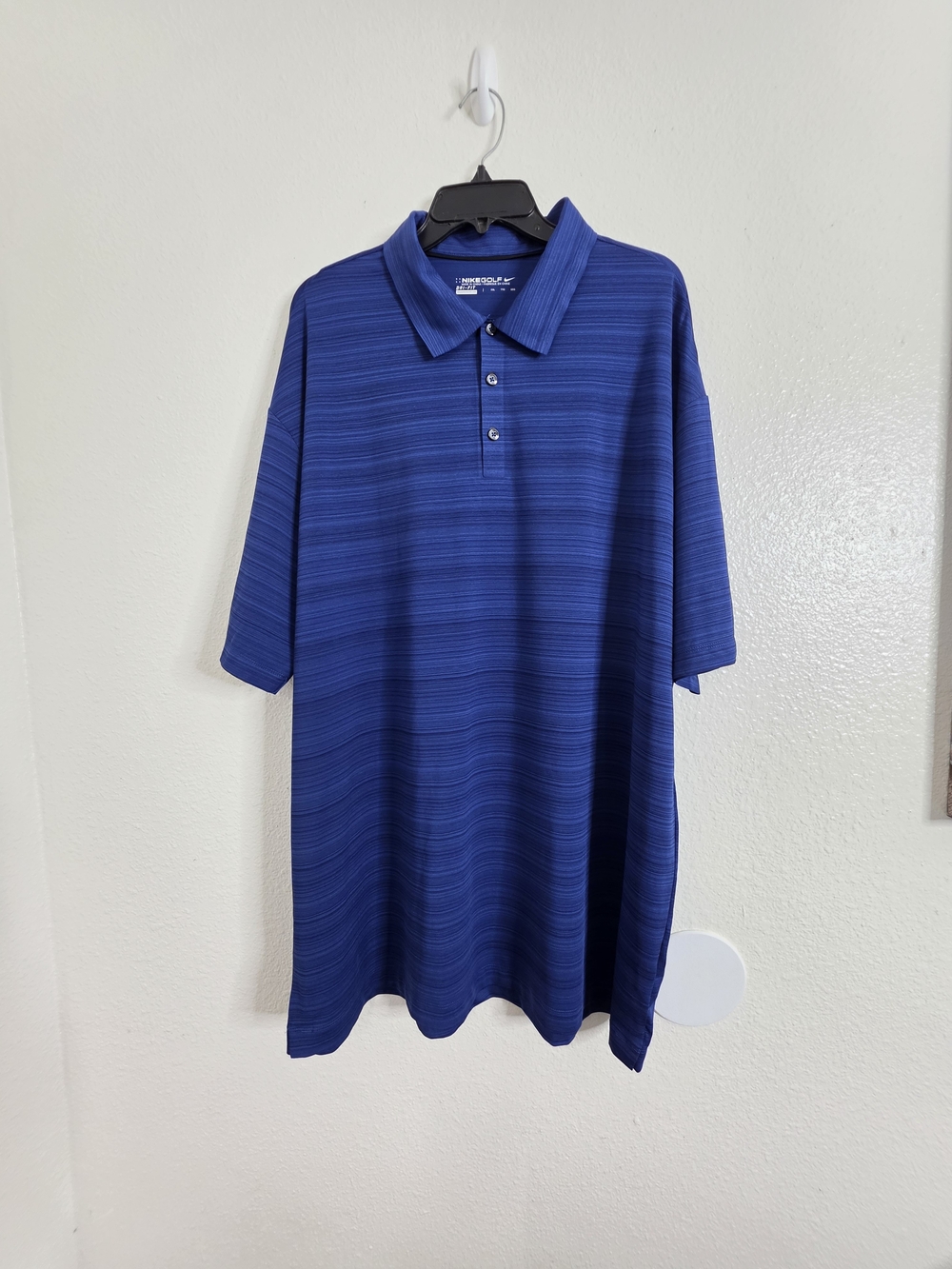 Nike Golf Dri-Fit Mens XXL Blue Striped Short Sleeve Polo Shirt ESPN Logo Collar